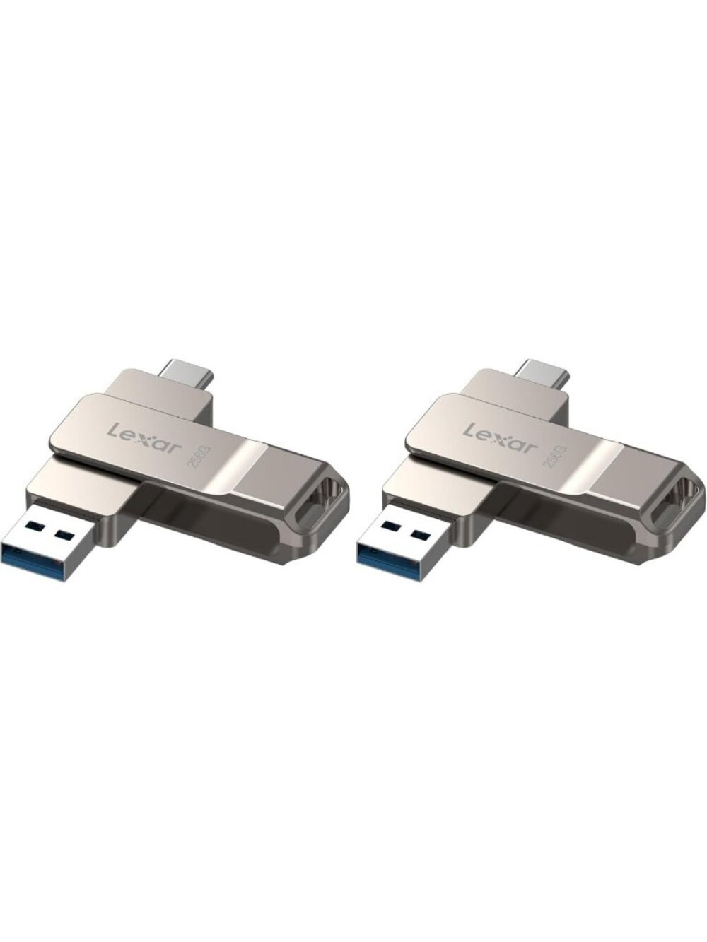 256GB Dual USB-C Flash Drive, Metal Swivel Design, Pack of 2, High-Speed Storage